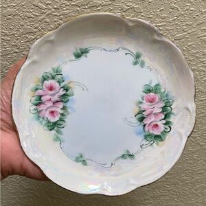 Floral Porcelain Plate with Pink Roses